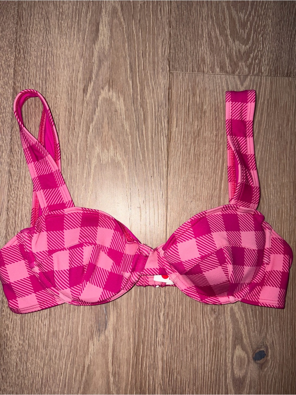 Brand new Solid and Striped pink and light pink plaid bikini top in a S